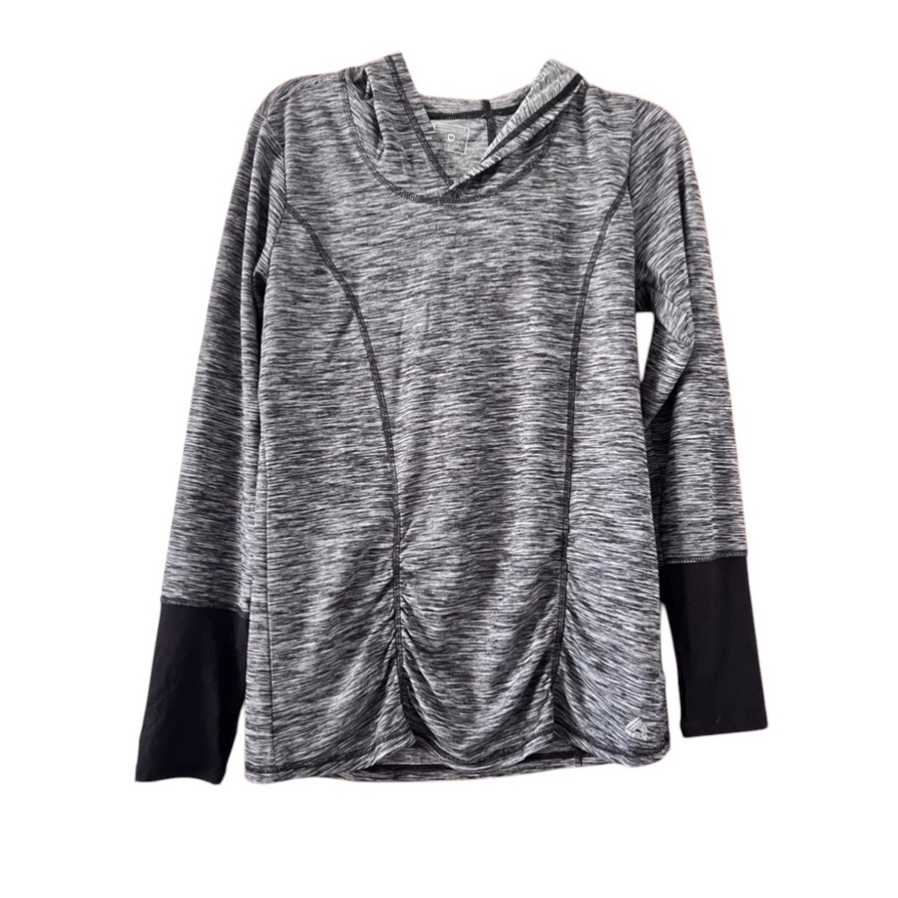 RBX Performance Woman’s Medium Black Gray Active Wear Shirt With Hoodie